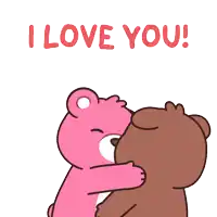 a pink teddy bear is hugging a brown teddy bear with the words i love you
