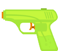 a green toy water gun with an orange trigger on a white background