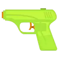 a green toy water gun with an orange trigger on a white background