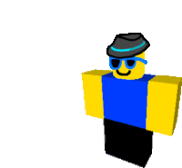 a roblox character wearing a hat and sunglasses is smiling