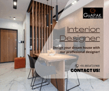 a poster for gyapak interior designer shows a dining room