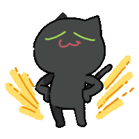 a cartoon drawing of a black cat standing with its hands on its hips