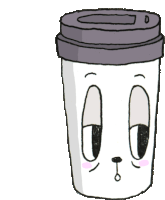 a cartoon drawing of a coffee cup with a face