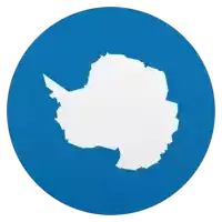 a blue circle with a silhouette of antarctica on it