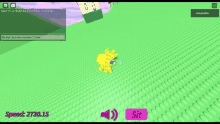 a screenshot of a video game with a yellow octopus and a pink button that says sit