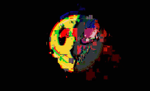 a colorful image of a smiley face with a black background