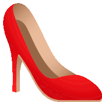 a red high heeled shoe with a brown sole on a white background