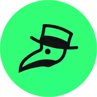 a green circle with a black icon of a bird wearing a hat