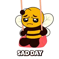 a sad bee is sitting on a swing with the word sadday written below it