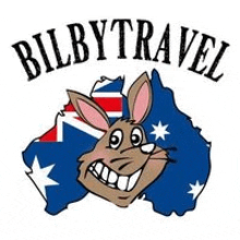 a cartoon rabbit is standing in front of a map of australia and a flag .