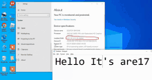 a computer screen with the words hello it 's are17 at the top