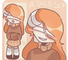 a drawing of a girl with blindfolded eyes and the name ashley on the bottom