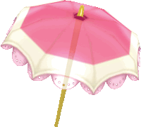 a pink and white umbrella with polka dots on it