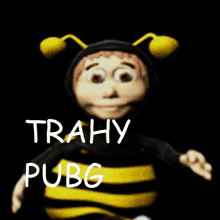 a cartoon character in a bee costume with the words trahy pubg written above him