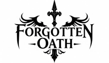 a black and white logo for forgotten oath with a cross and eagles .