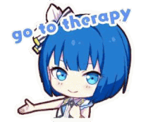 a cartoon girl with blue hair and blue eyes is giving a thumbs up .