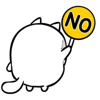 a cartoon cat is holding a no sign in its paw .