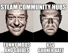 a picture of two men with the caption steam community hubs