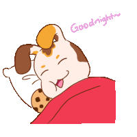 a cartoon drawing of a cat laying in bed with the words goodnight above it