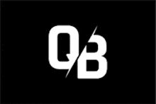 a white logo on a black background with the letter q and b .