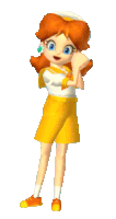 a cartoon girl with orange hair and yellow shorts is standing on a white background