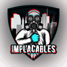 a logo for implacables rp with a gas mask on