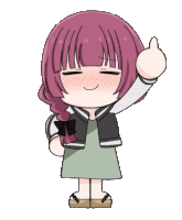 a cartoon girl with purple hair is giving a thumbs up