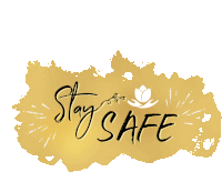 a gold background with the words stay safe written in black