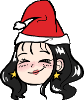 a drawing of a girl wearing a santa hat and smiling