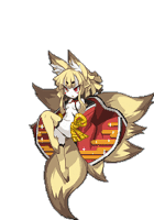 a pixel art illustration of a fox girl with a long tail