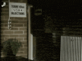 a sign on a brick wall says today 10am sdux injections