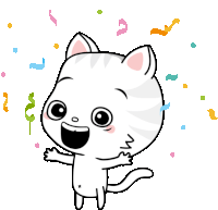 a cartoon drawing of a cat with confetti around it