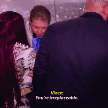 vince says you 're irreplaceable while talking to a woman