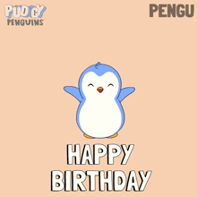 a happy birthday card with a penguin and the name pengu