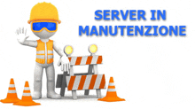 a cartoon man is standing next to a construction barrier with the words server in manutenzione above him