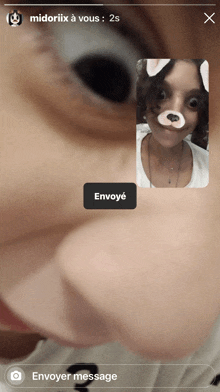 a screen shot of a person 's face with the words envoyer message on it