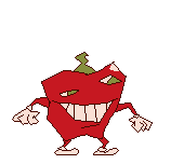 a pixel art drawing of a red pepper with arms and legs .