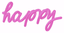 the word happy is written in pink letters