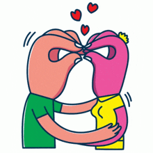 a cartoon drawing of a man and woman kissing with hearts coming out of their mouths