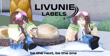 an ad for livunie labels shows a girl sitting on a pillow