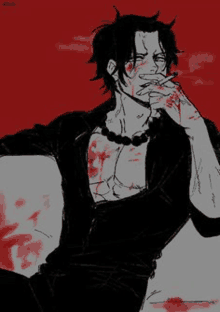 a drawing of a man smoking a cigarette with blood on his face .