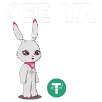 a cartoon bunny says see ya with a green circle in the background