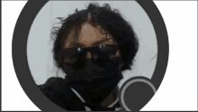 a person wearing a black mask and sunglasses is surrounded by a circle