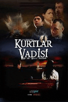 a poster for a movie called kurtlar vadisi with a group of people sitting around a table .