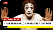 a breaking news broadcast with a mime on the screen