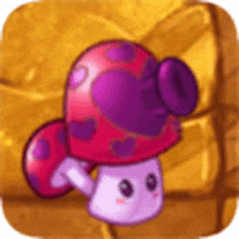 a cartoon mushroom with a purple hat and a heart on it .