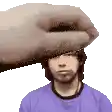 a hand is holding a man 's head in a pixel art style .