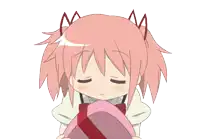 a pink anime girl with cat ears is holding a pink box