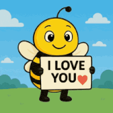 a bee holding up a sign that says i love you