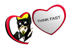 two heart shaped buttons with the words think fast on them